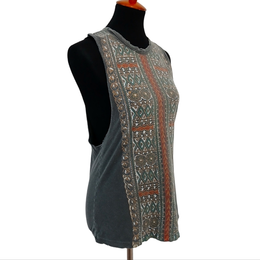 Distressed Tunic Muscle Tee with Graphic Size Small Gray Boho UO Tank Top Tshirt - Picture 3 of 9